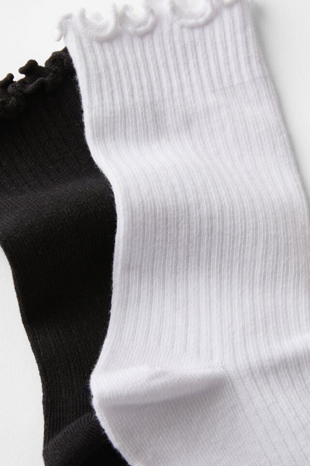 Cotton On The Perfect Pair Frill Rib Crew Sock 2Pk Black/white