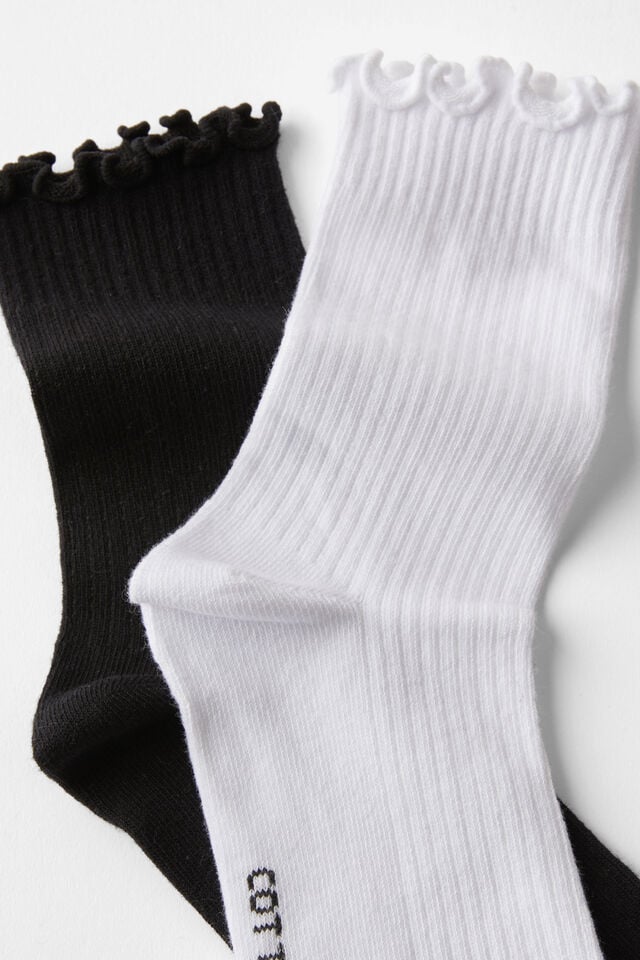 Cotton On The Perfect Pair Frill Rib Crew Sock 2Pk Black/white