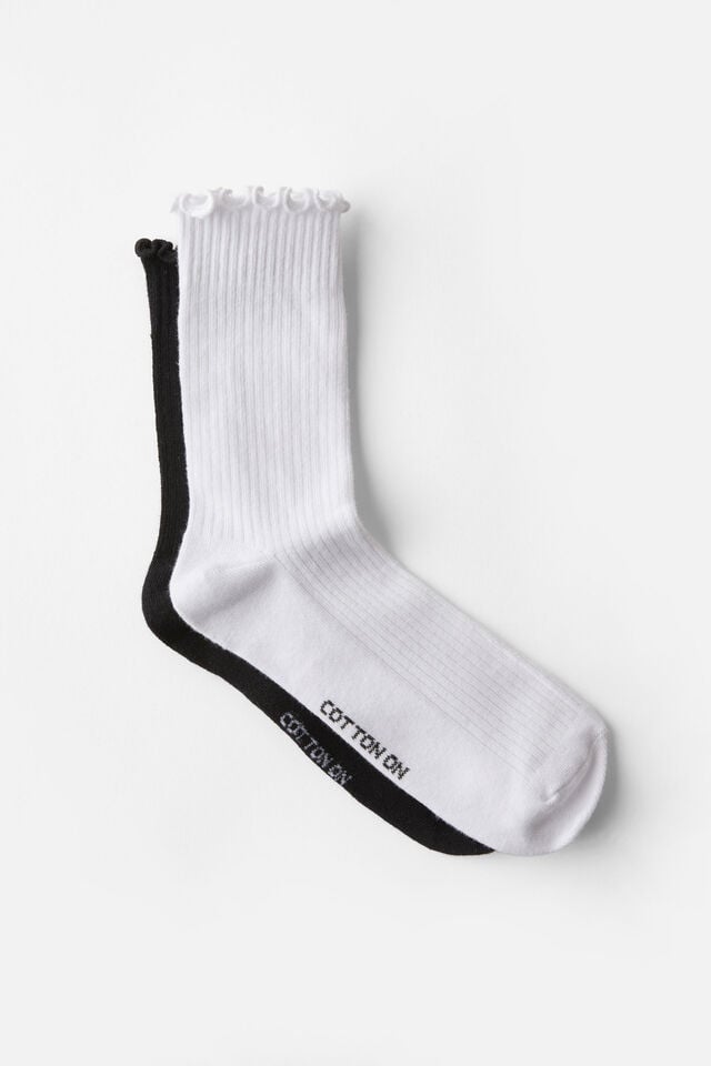 cotton on The Perfect Pair Frill Rib Crew Sock 2Pk black/white
