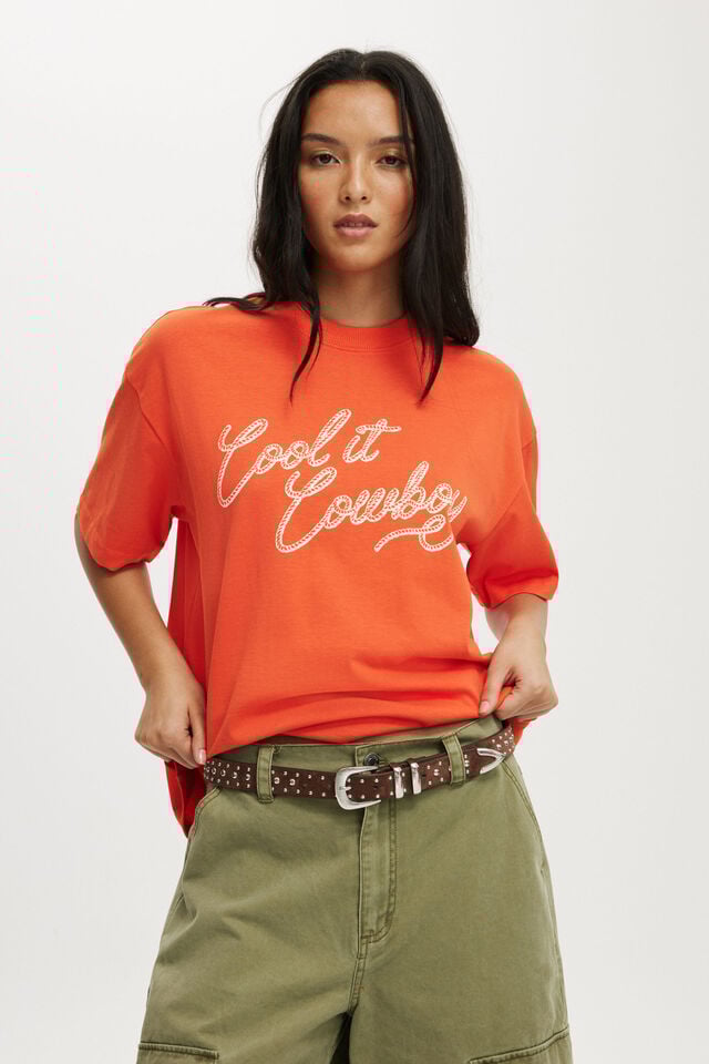 cotton on The Premium Boxy Graphic Tee cool it cowboy/ coral crush