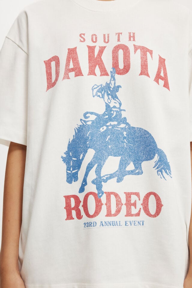 Cotton On The Premium Boxy Graphic Tee South Dakota Rodeo/ Vintage White