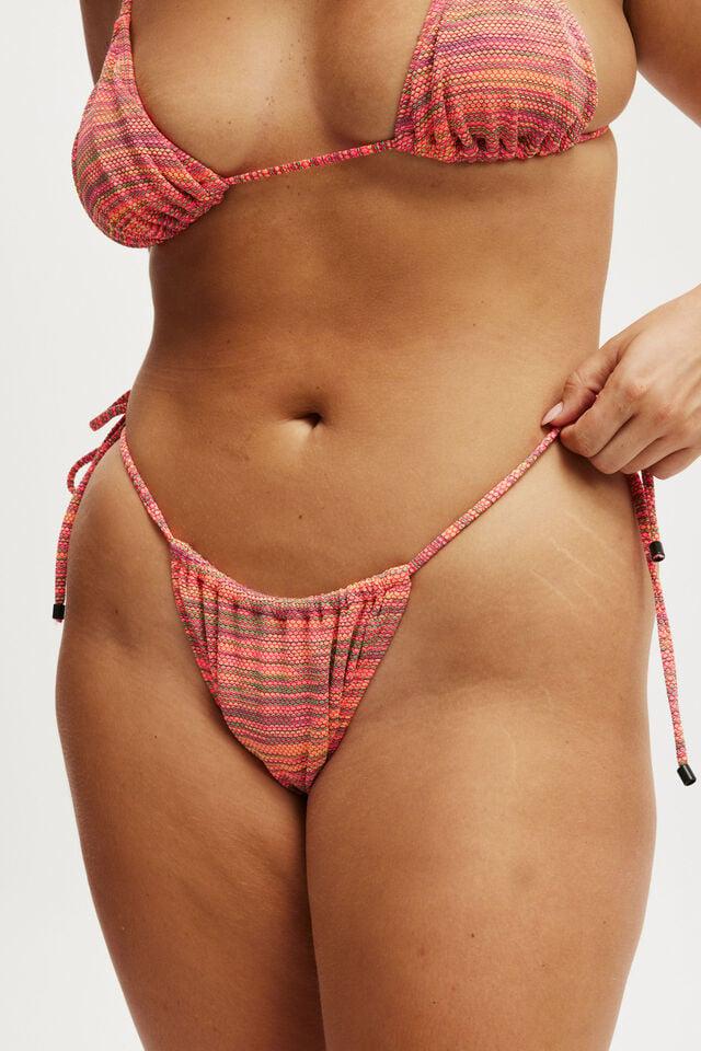 Cotton On Thin Strap Gathered Brazilian Bikini Bottom Pink Flash Space Dye