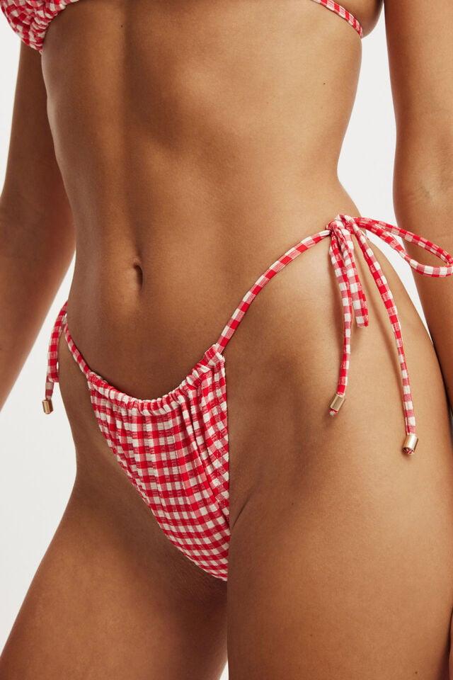 Cotton On Thin Strap Gathered Brazilian Bikini Bottom Scarlet Red Gingham