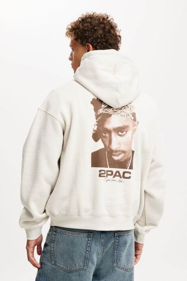 Cotton On Tupac Box Fit Music Hoodie Lcn Bra Bone/tupac Signature
