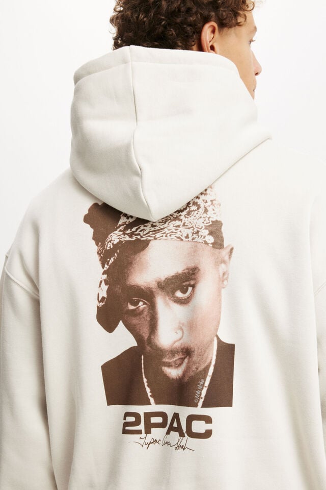 Cotton On Tupac Box Fit Music Hoodie Lcn Bra Bone/tupac Signature