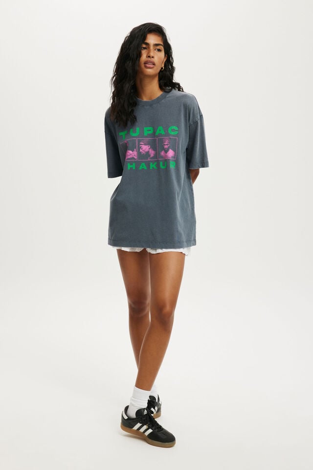 Cotton On Tupac Boxy Graphic Tee Lcn Bra Tupac Shakur/ Washed Black
