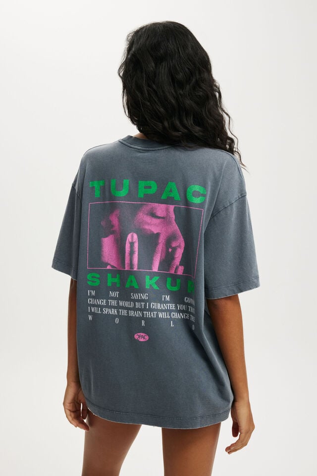 Cotton On Tupac Boxy Graphic Tee Lcn Bra Tupac Shakur/ Washed Black