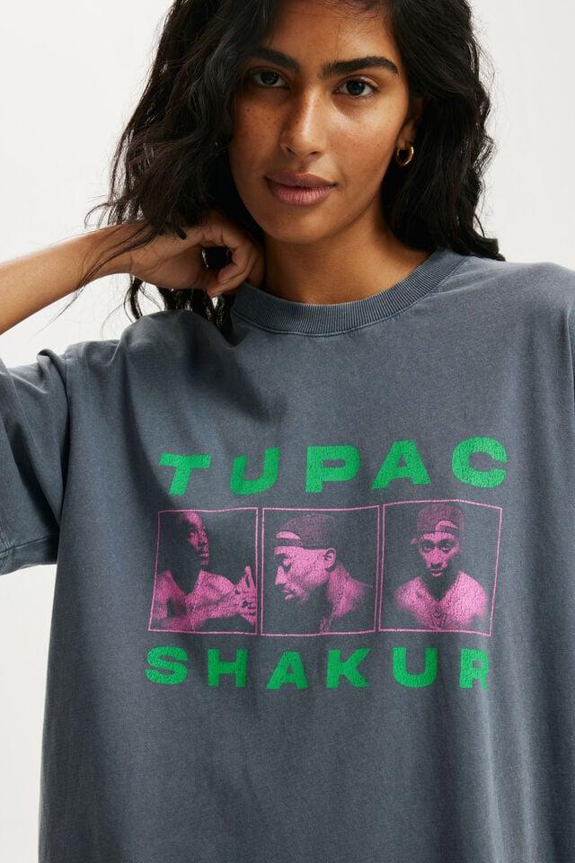 Cotton On Tupac Boxy Graphic Tee Lcn Bra Tupac Shakur/ Washed Black
