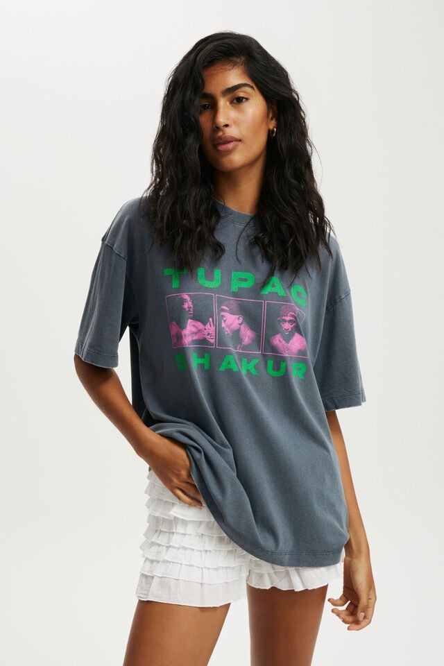 cotton on Tupac Boxy Graphic Tee lcn bra tupac shakur/ washed black