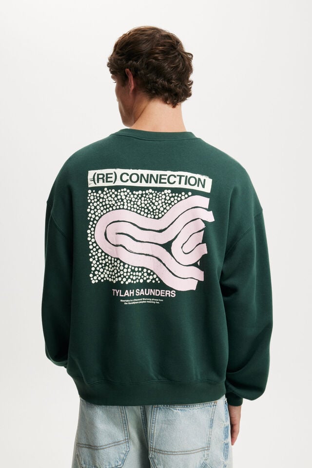 Cotton On Tylah Saunders Box Fit Crew Sweater Lcn Bra Pineneedle Green/ (re) Connection