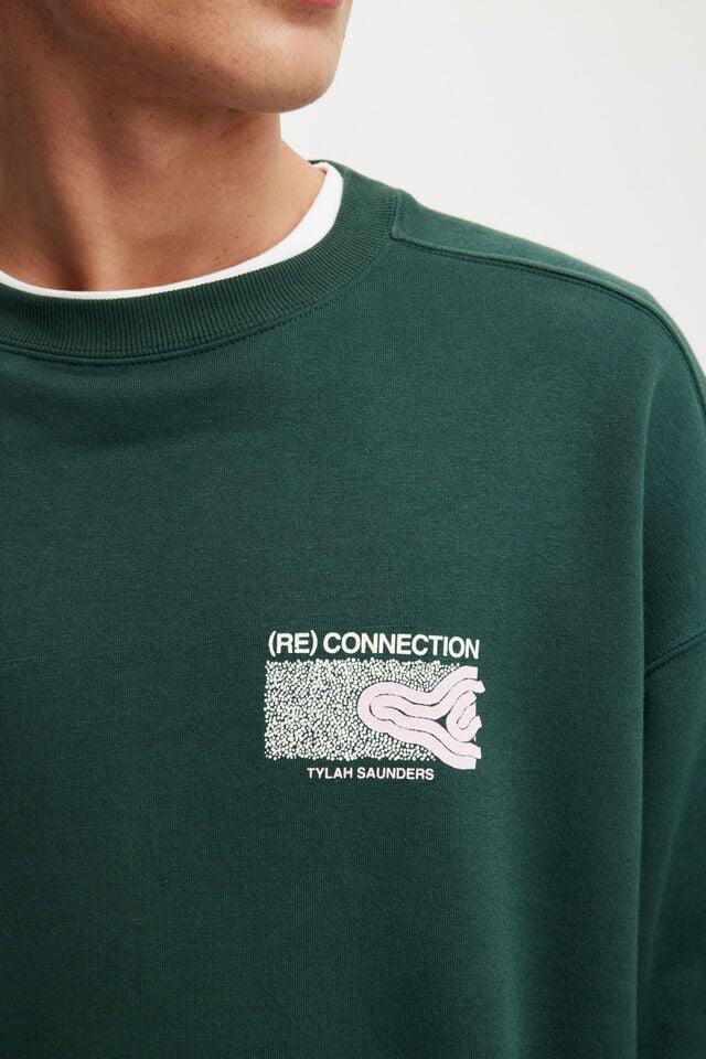 Cotton On Tylah Saunders Box Fit Crew Sweater Lcn Bra Pineneedle Green/ (re) Connection