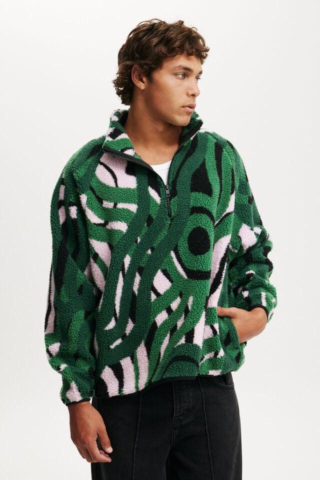 cotton on Tylah Saunders Teddy 1/2 Zip Fleece lcn bra green / tylah saunders - untitled 2