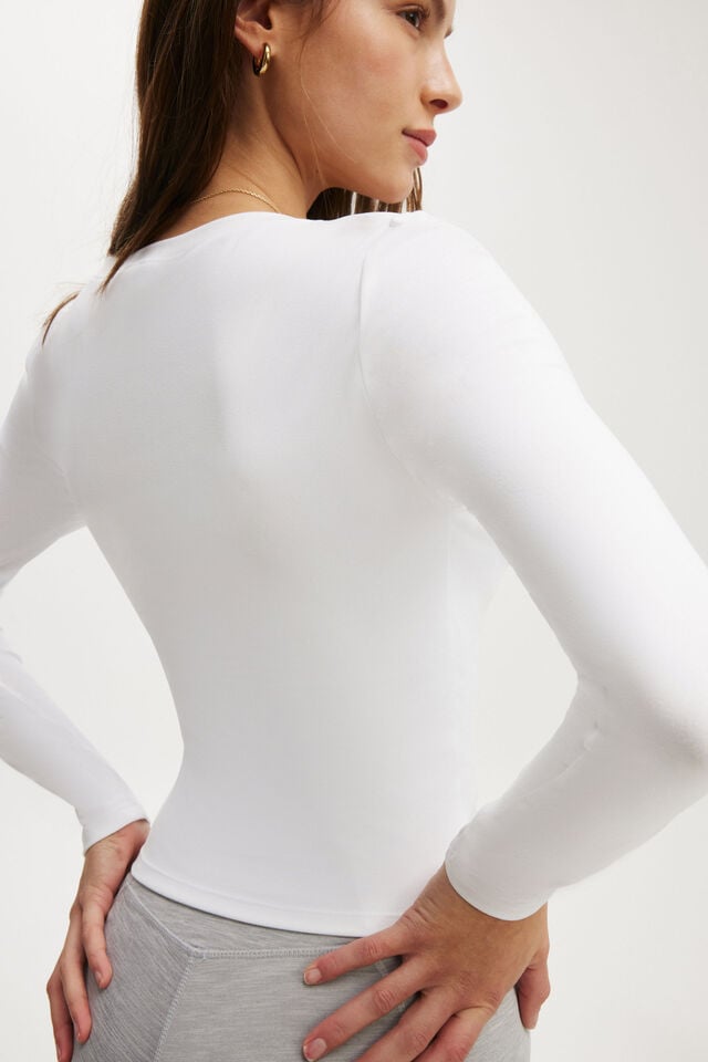 Cotton On Ultra Soft Plunge Front Long Sleeve White