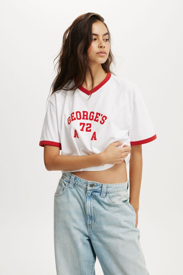 cotton on V Neck Boxy Crop Graphic Tee georges 72/white