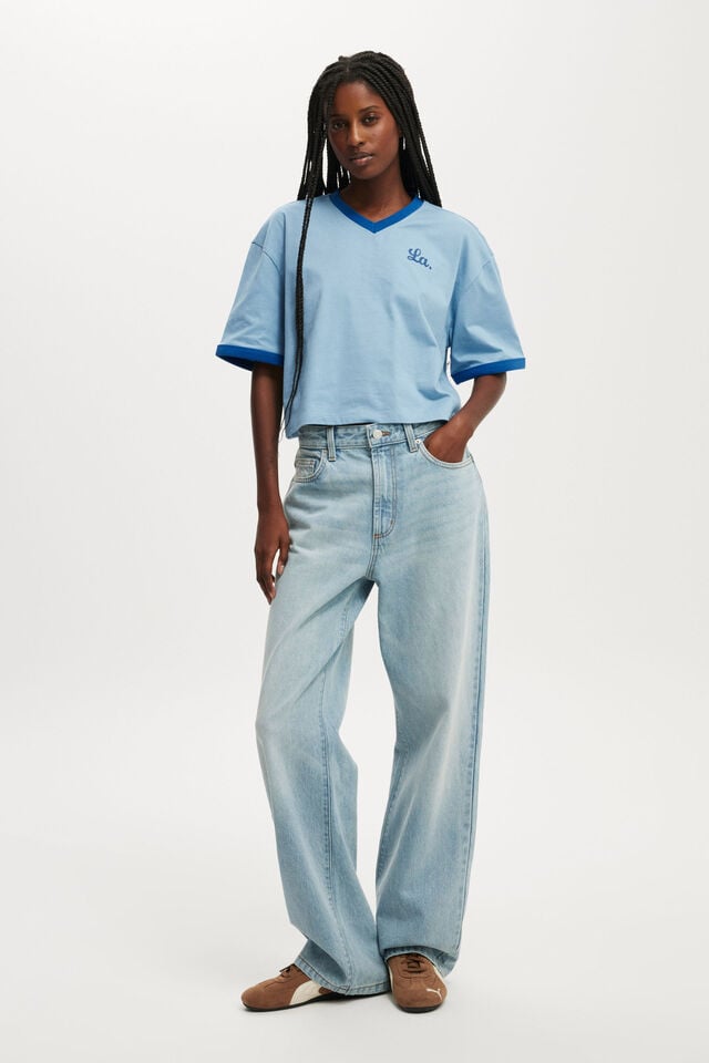 Cotton On V Neck Boxy Crop Graphic Tee La 79/ Riverside