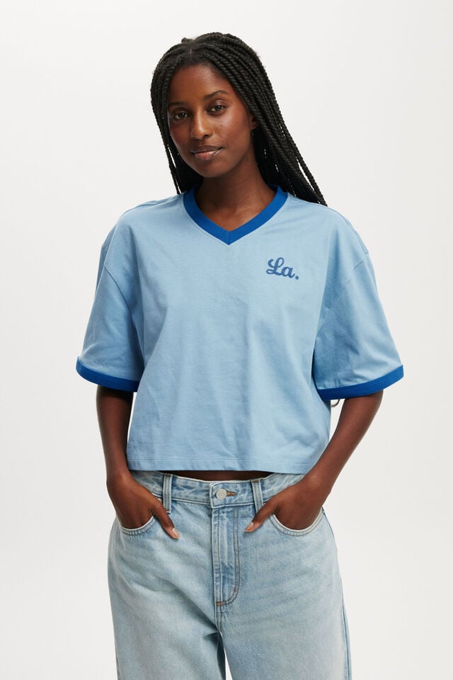 cotton on V Neck Boxy Crop Graphic Tee la 79/ riverside