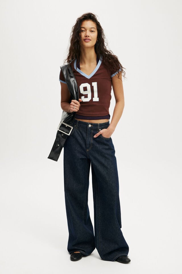 Cotton On V Neck Retro Baby Graphic Tee 91 / Brandy Brown