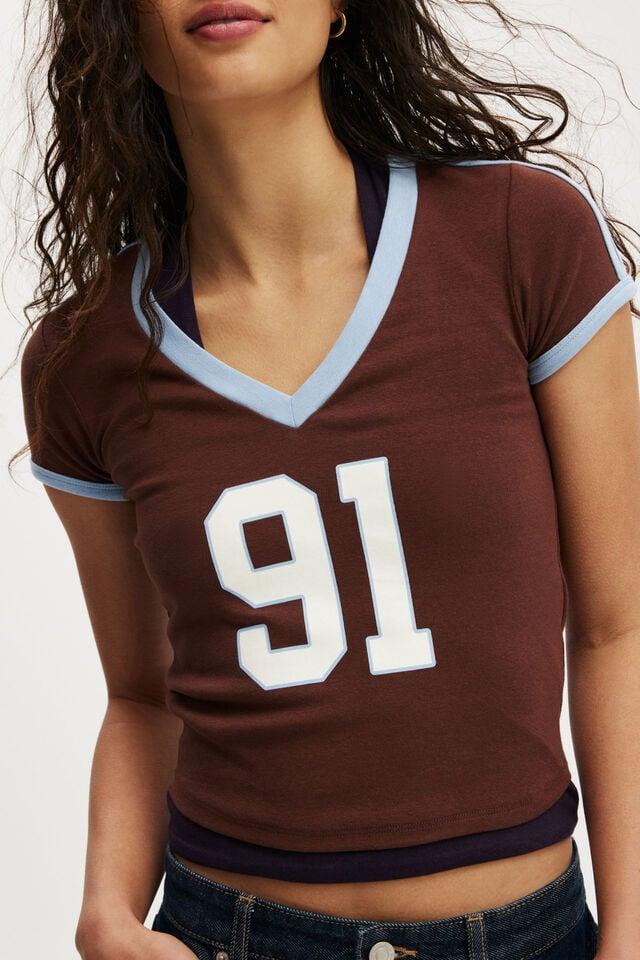 Cotton On V Neck Retro Baby Graphic Tee 91 / Brandy Brown