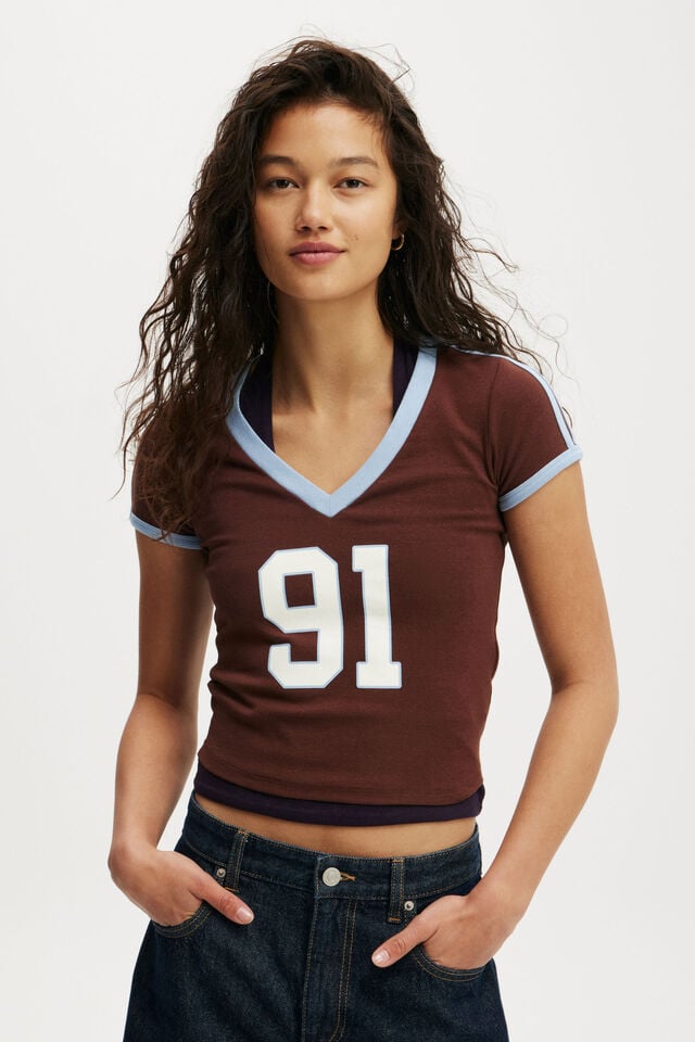 cotton on V Neck Retro Baby Graphic Tee 91 / brandy brown