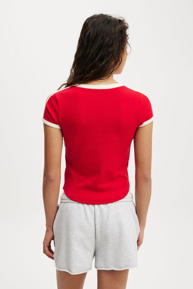 Cotton On V Neck Retro Baby Graphic Tee Oregon Mount Hood / Crimson Red