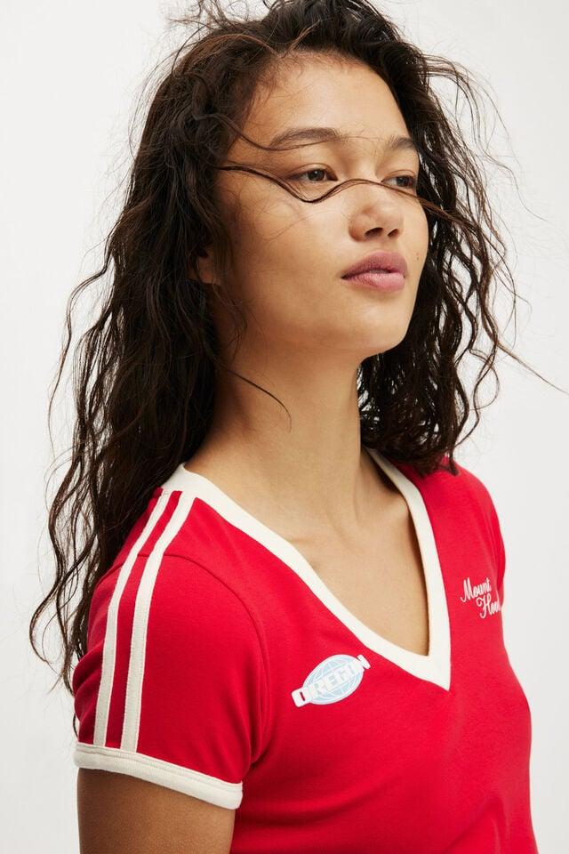 Cotton On V Neck Retro Baby Graphic Tee Oregon Mount Hood / Crimson Red