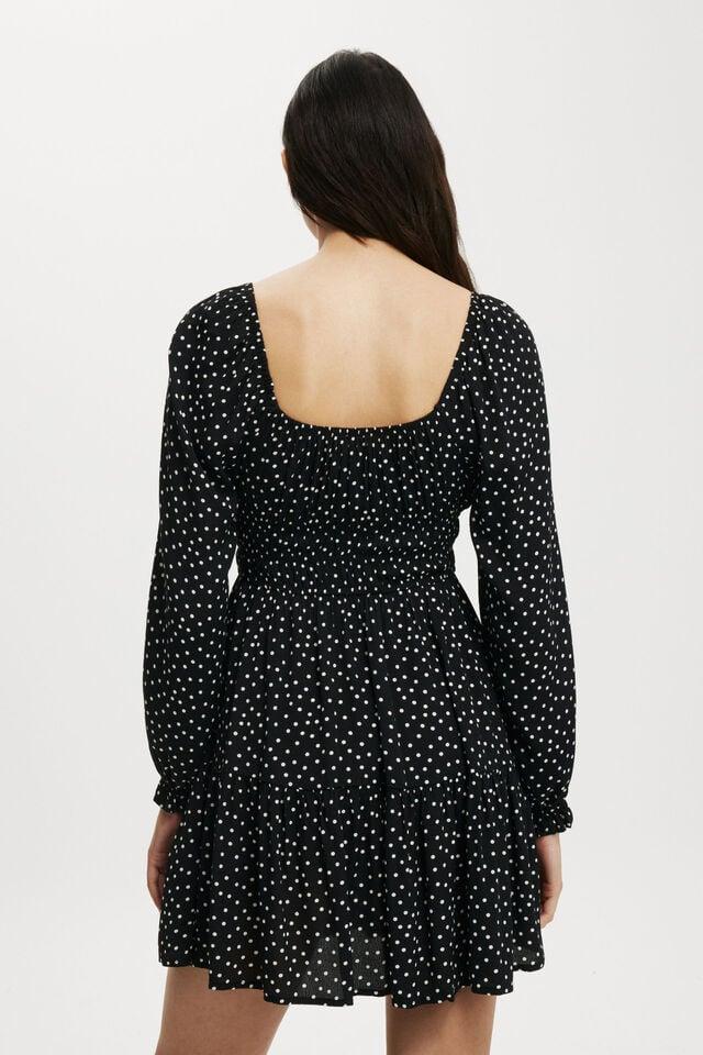 Cotton On Valerie Long Sleeve Mini Dress Jessa Polka Dot Black