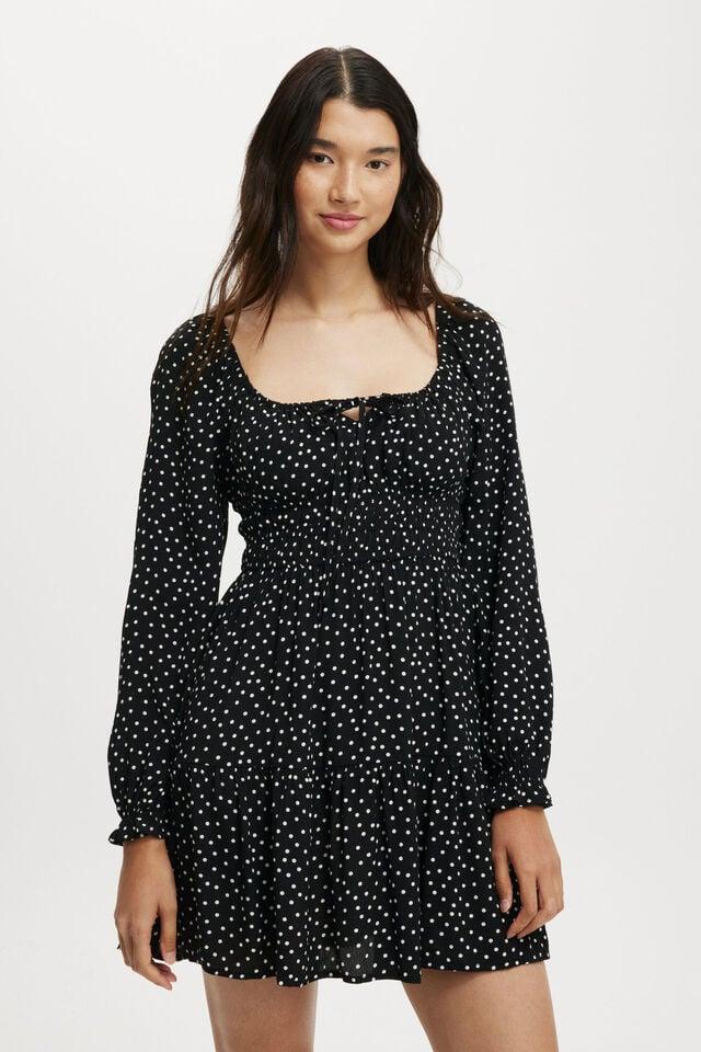 cotton on Valerie Long Sleeve Mini Dress jessa polka dot black