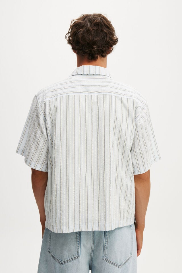 Cotton On Ventura Short Sleeve Shirt Blue Seersucker Stripe