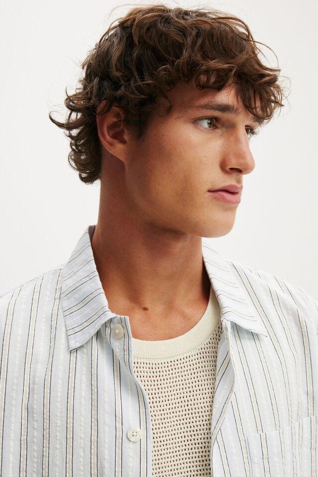 Cotton On Ventura Short Sleeve Shirt Blue Seersucker Stripe