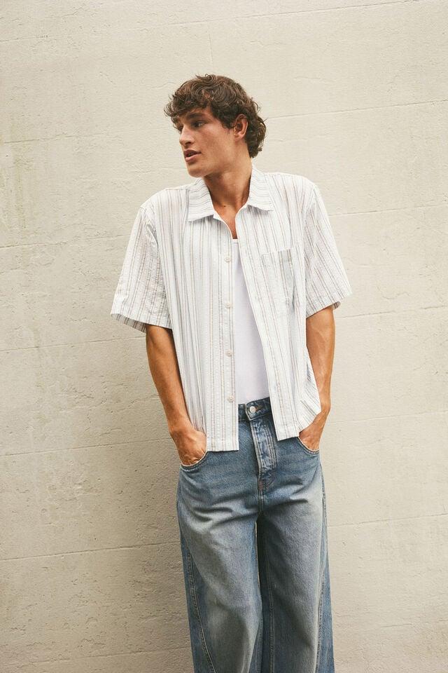 cotton on Ventura Short Sleeve Shirt blue seersucker stripe