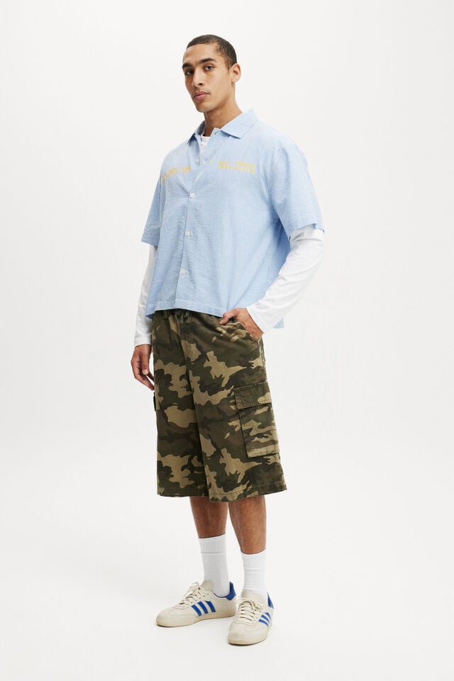 Cotton On Ventura Short Sleeve Shirt Blue Stripe / Print