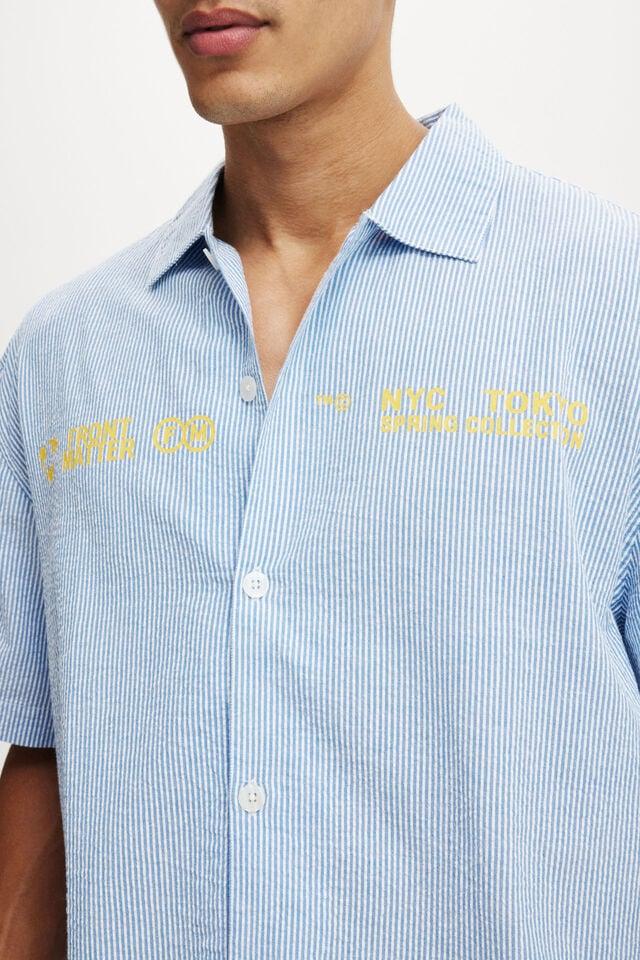 Cotton On Ventura Short Sleeve Shirt Blue Stripe / Print