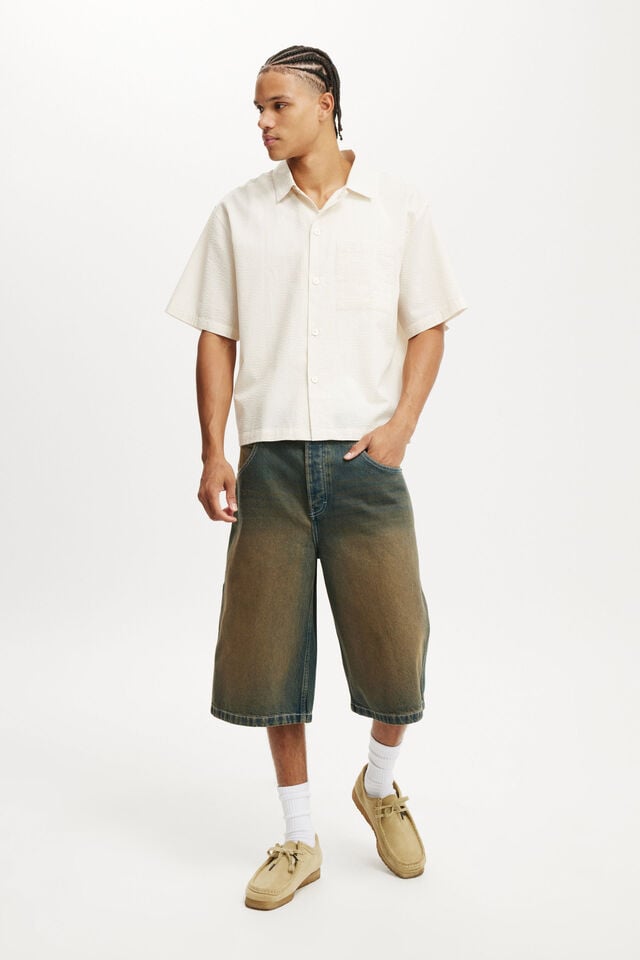 Cotton On Ventura Short Sleeve Shirt Bone Seersucker Stripe