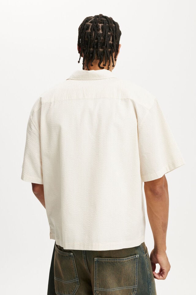 Cotton On Ventura Short Sleeve Shirt Bone Seersucker Stripe