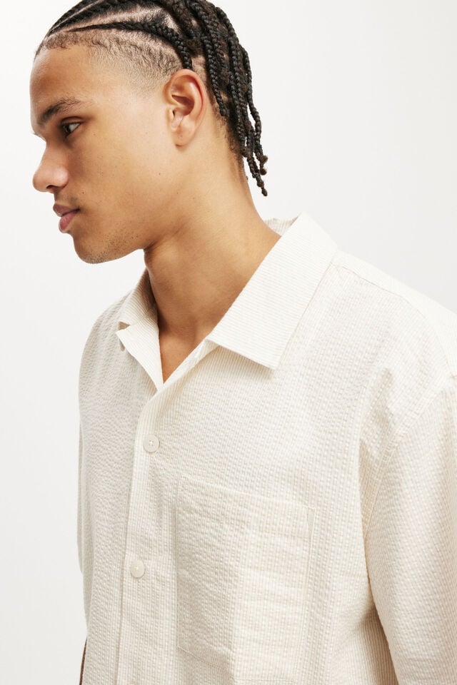 Cotton On Ventura Short Sleeve Shirt Bone Seersucker Stripe