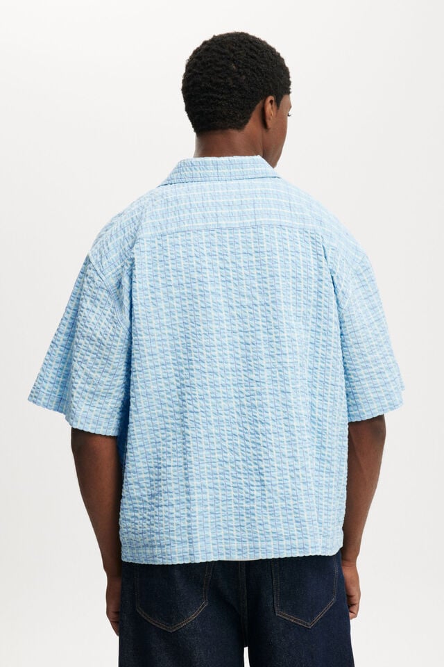 Cotton On Ventura Short Sleeve Shirt Bright Blue Textured Check