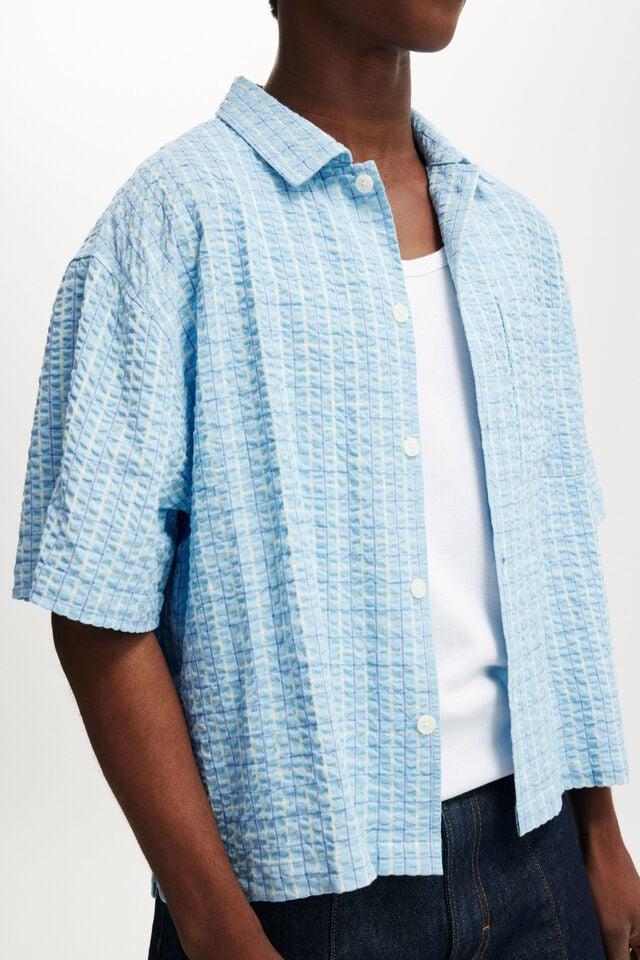 Cotton On Ventura Short Sleeve Shirt Bright Blue Textured Check