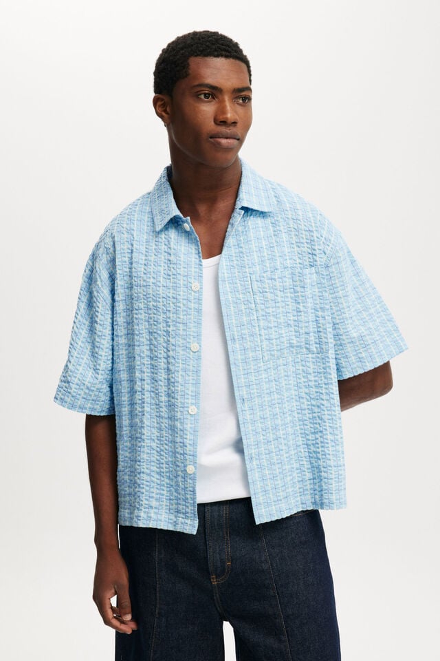 cotton on Ventura Short Sleeve Shirt bright blue textured check