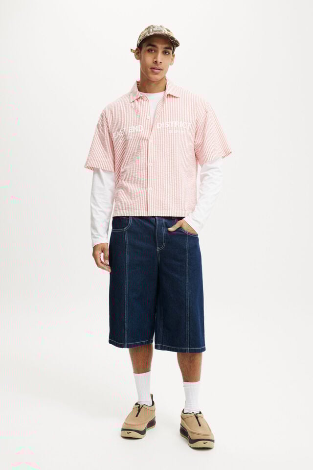 Cotton On Ventura Short Sleeve Shirt Coral Stripe / Print