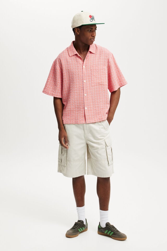 Cotton On Ventura Short Sleeve Shirt Coral Textured Check