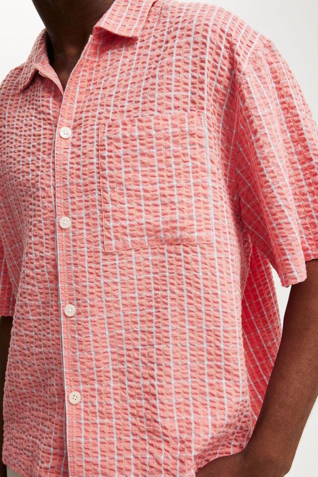 Cotton On Ventura Short Sleeve Shirt Coral Textured Check