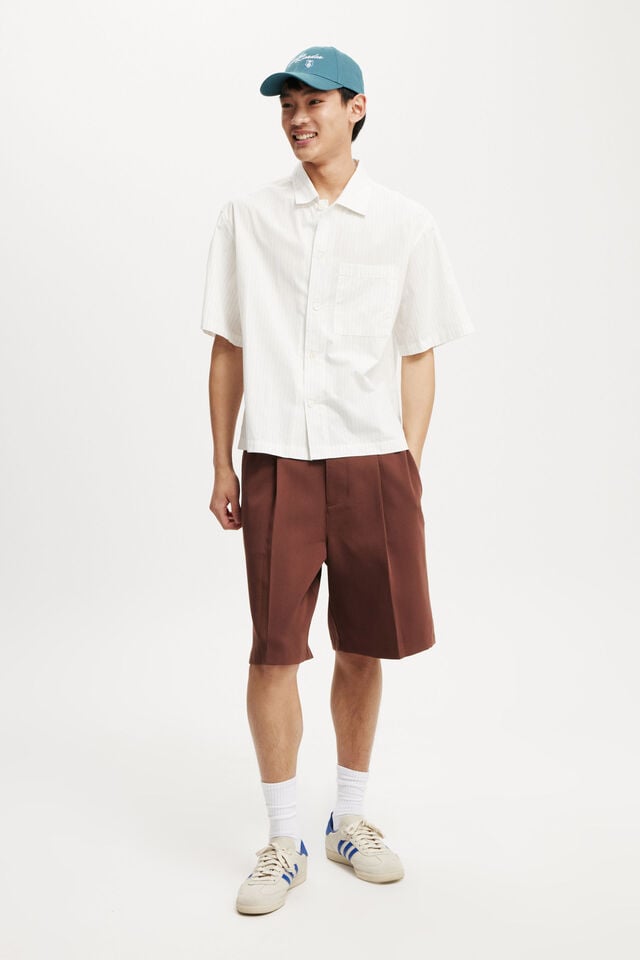 Cotton On Ventura Short Sleeve Shirt Off White Stripe