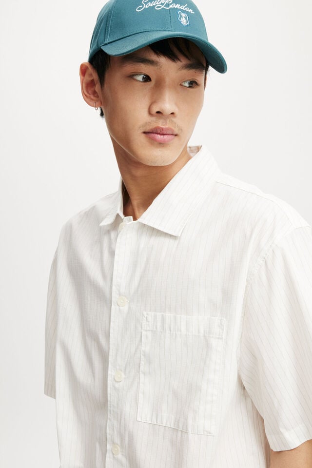 Cotton On Ventura Short Sleeve Shirt Off White Stripe