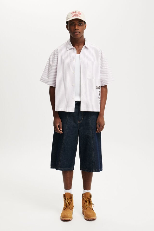 Cotton On Ventura Short Sleeve Shirt Purple Stripe / Print