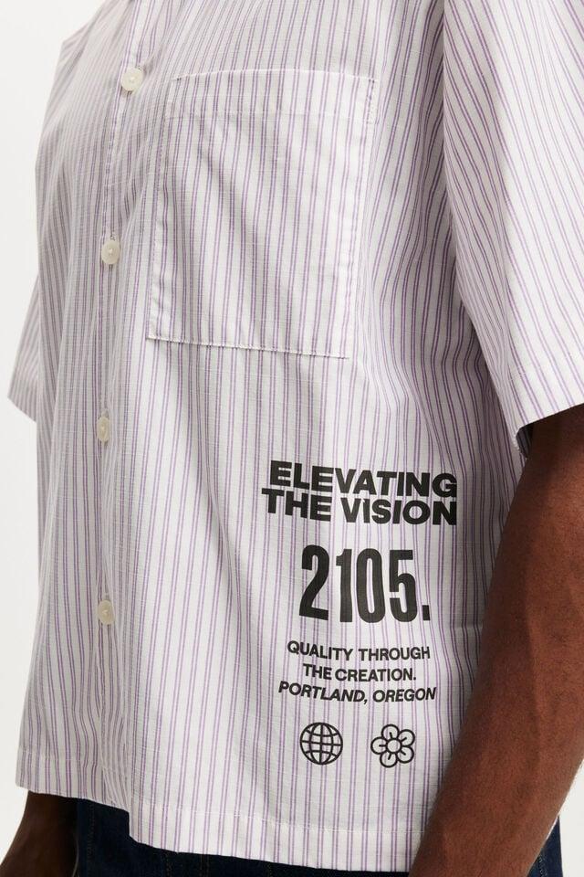 Cotton On Ventura Short Sleeve Shirt Purple Stripe / Print