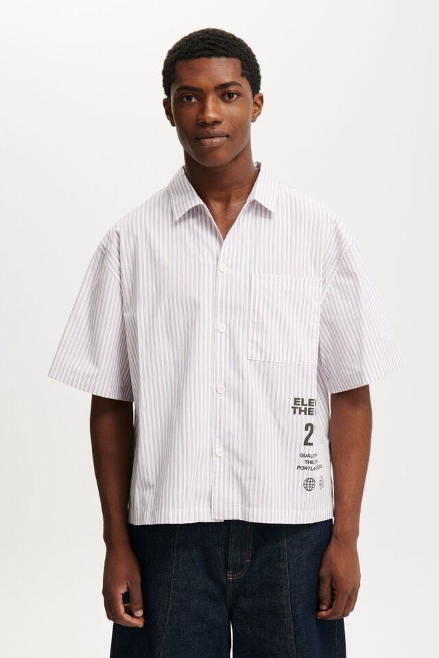 cotton on Ventura Short Sleeve Shirt purple stripe / print