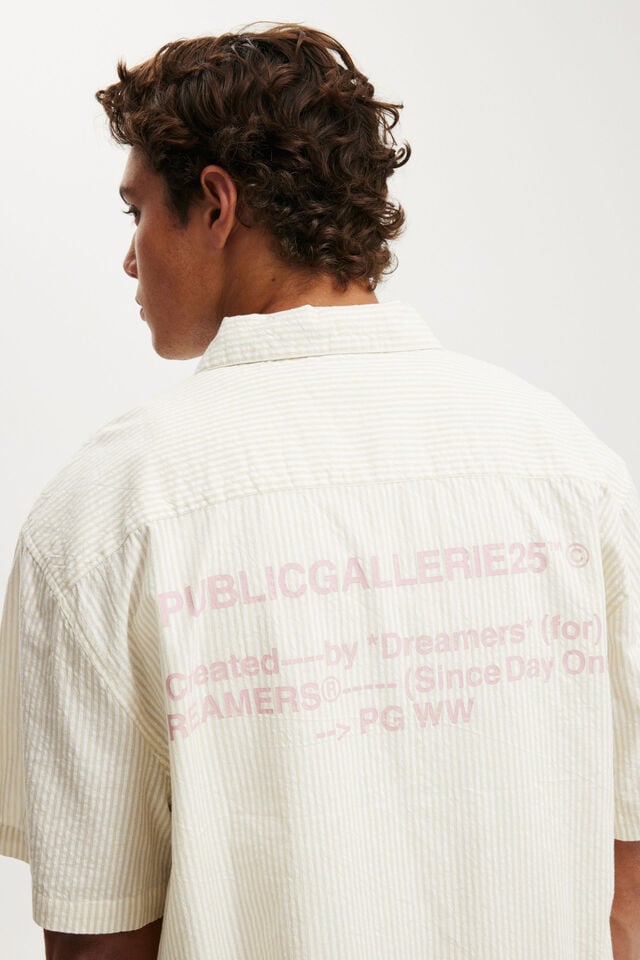 Cotton On Ventura Short Sleeve Shirt Sage Stripe / Print