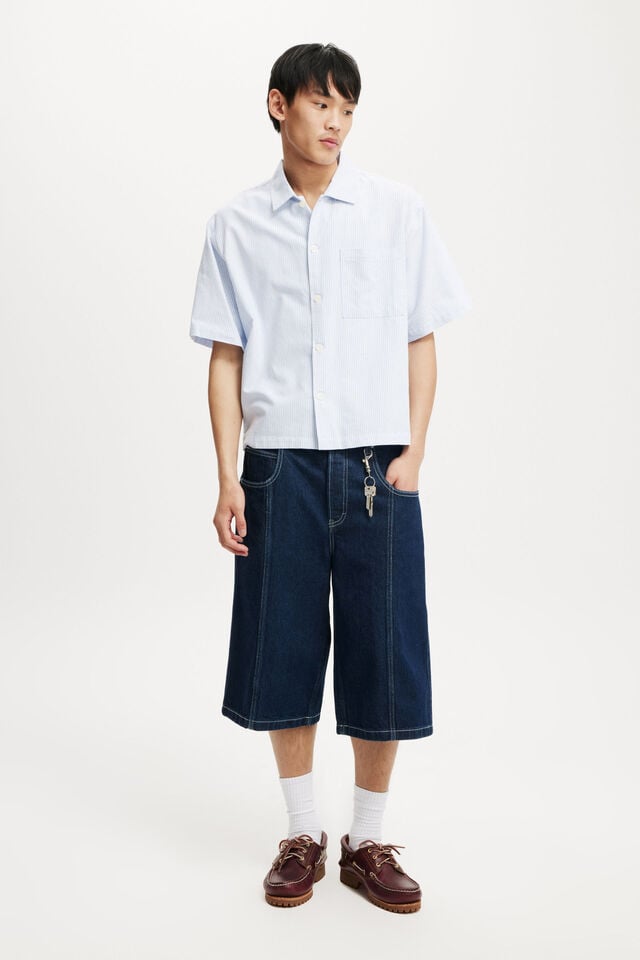 Cotton On Ventura Short Sleeve Shirt Sky Blue Mini Stripe