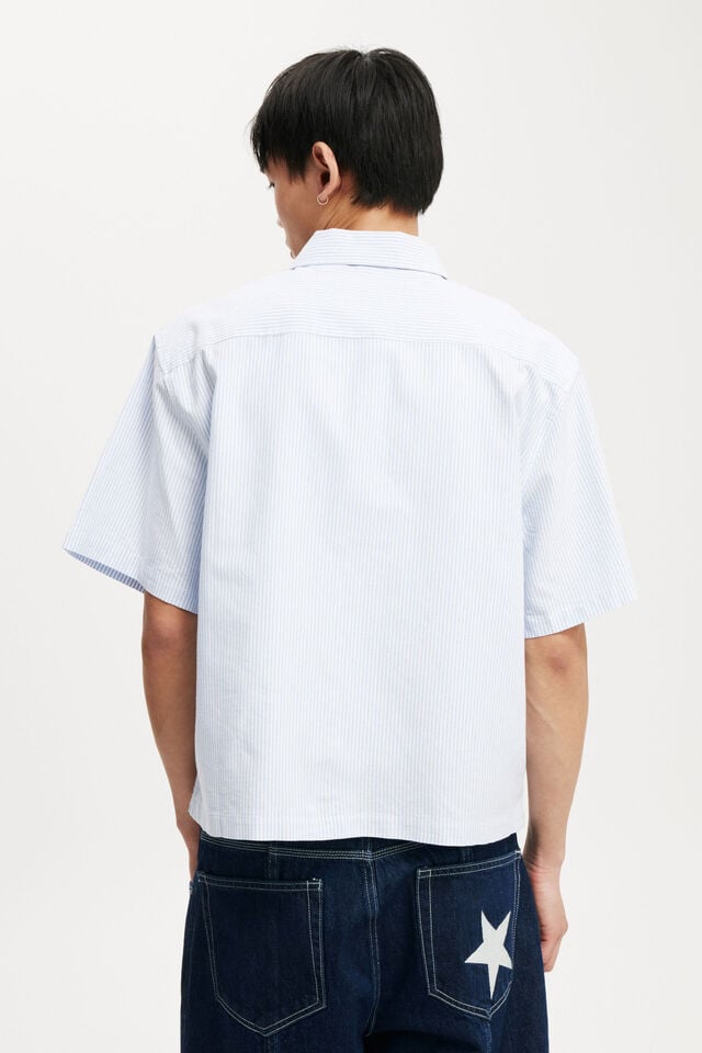 Cotton On Ventura Short Sleeve Shirt Sky Blue Mini Stripe