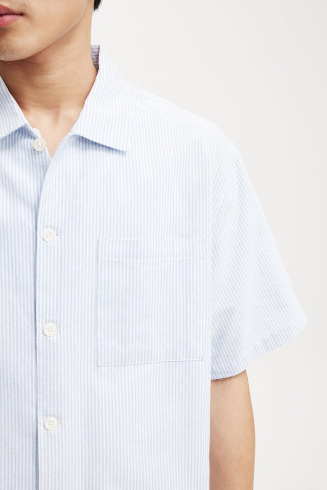 Cotton On Ventura Short Sleeve Shirt Sky Blue Mini Stripe
